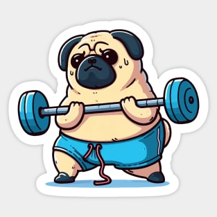 pug dog working out and lifting weights Sticker